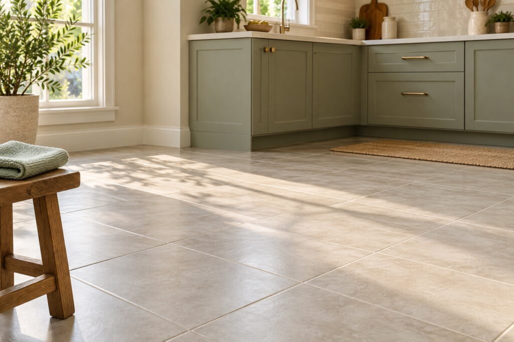 Illustrative kitchen with ceramic tile flooring